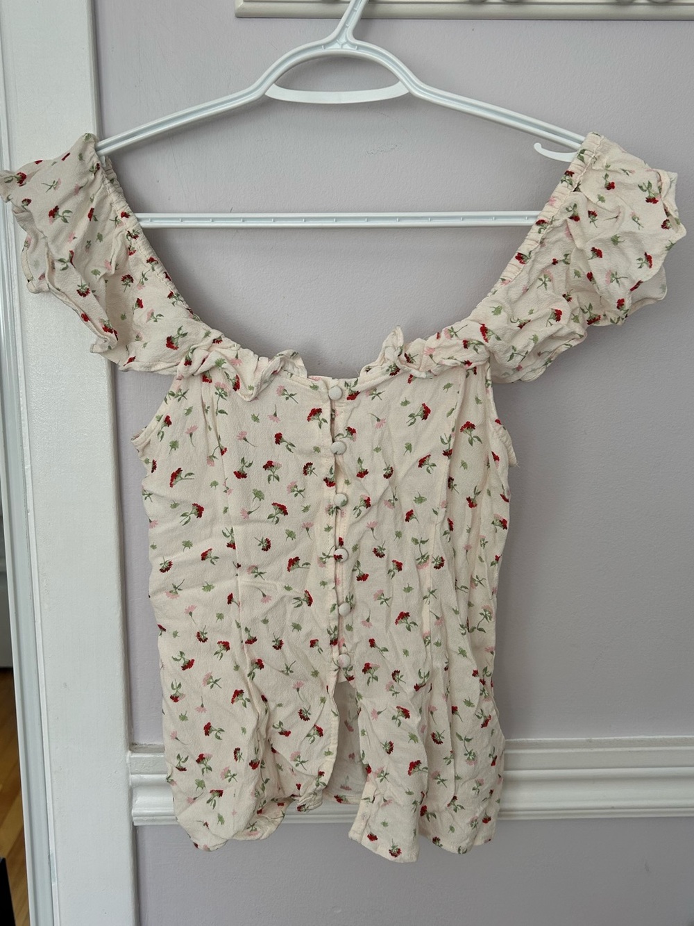H&M Cream Floral Ruffle Off-Shoulder Camisole